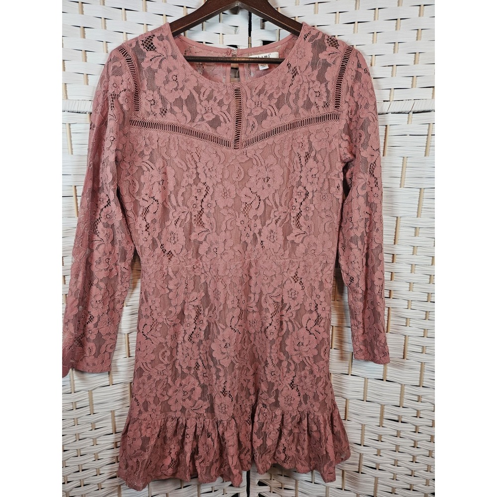 Mi Ami Womens XL Mauve Lace Mini Dress Formal Romantic Date Night